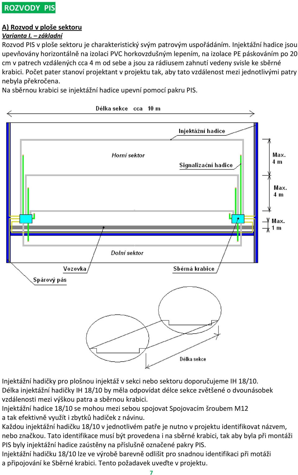 sběrné krabici. Počet pater stanoví projektant v projektu tak, aby tato vzdálenost mezi jednotlivými patry nebyla překročena. Na sběrnou krabici se injektážní hadice upevní pomocí pakru PIS.