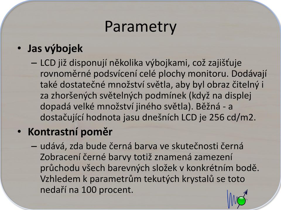 jiného světla). Běžná - a dostačující hodnota jasu dnešních LCD je 256 cd/m2.