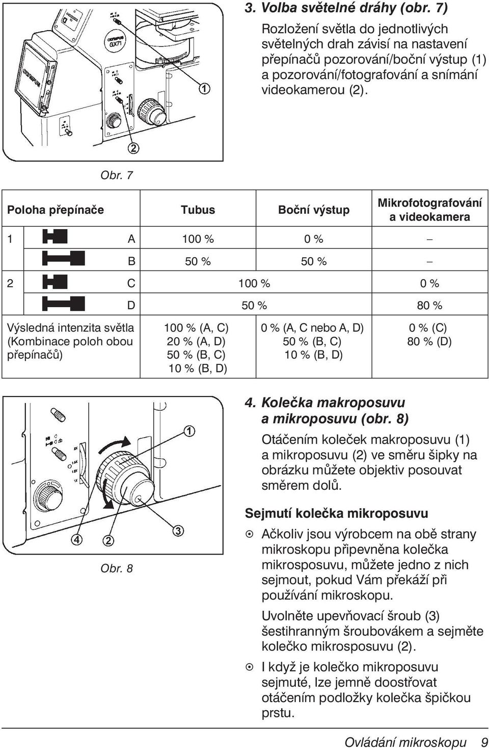 C) 1 % (B, D) % (A, C nebo A, D) 5 % (B, C) 1 % (B, D) % (C) 8 % (D) 4. Kolečka makroposuvu a mikroposuvu (obr.