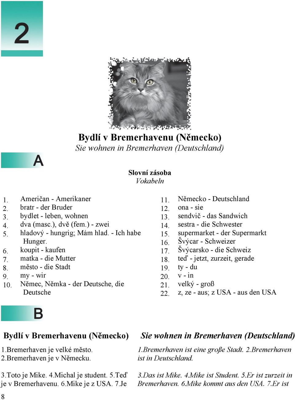 Německo - Deutschland 12. ona - sie 13. sendvič - das Sandwich 14. sestra - die Schwester 15. supermarket - der Supermarkt 16. Švýcar - Schweizer 17. Švýcarsko - die Schweiz 18.