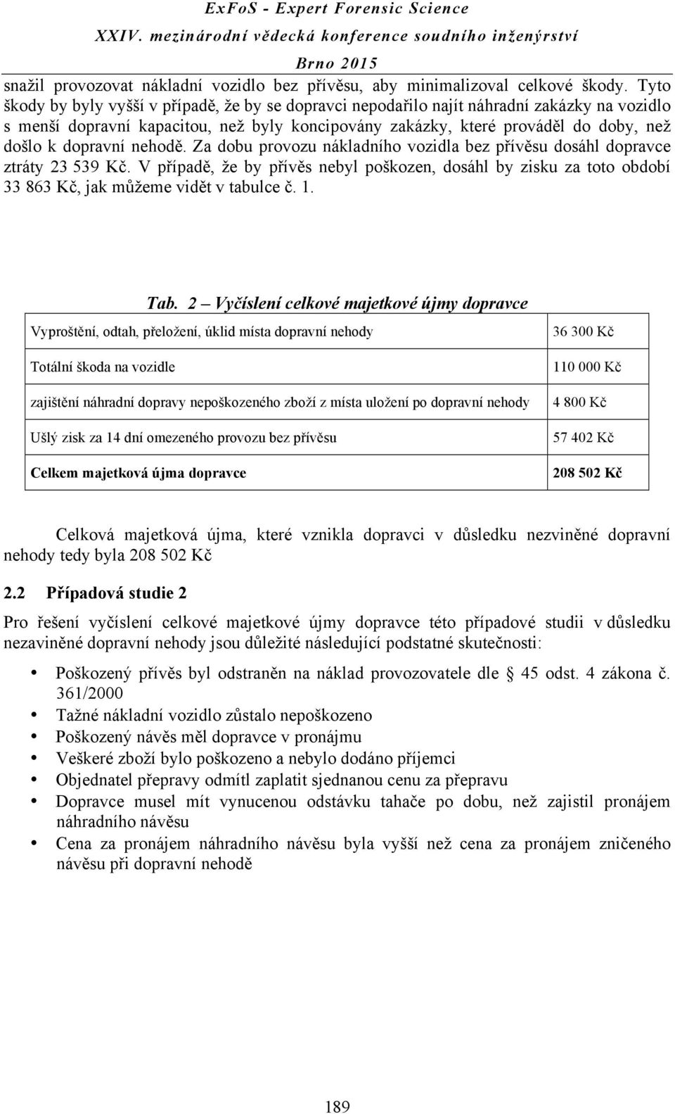 dopravní nehodě. Za dobu provozu nákladního vozidla bez přívěsu dosáhl dopravce ztráty 23 539 Kč.