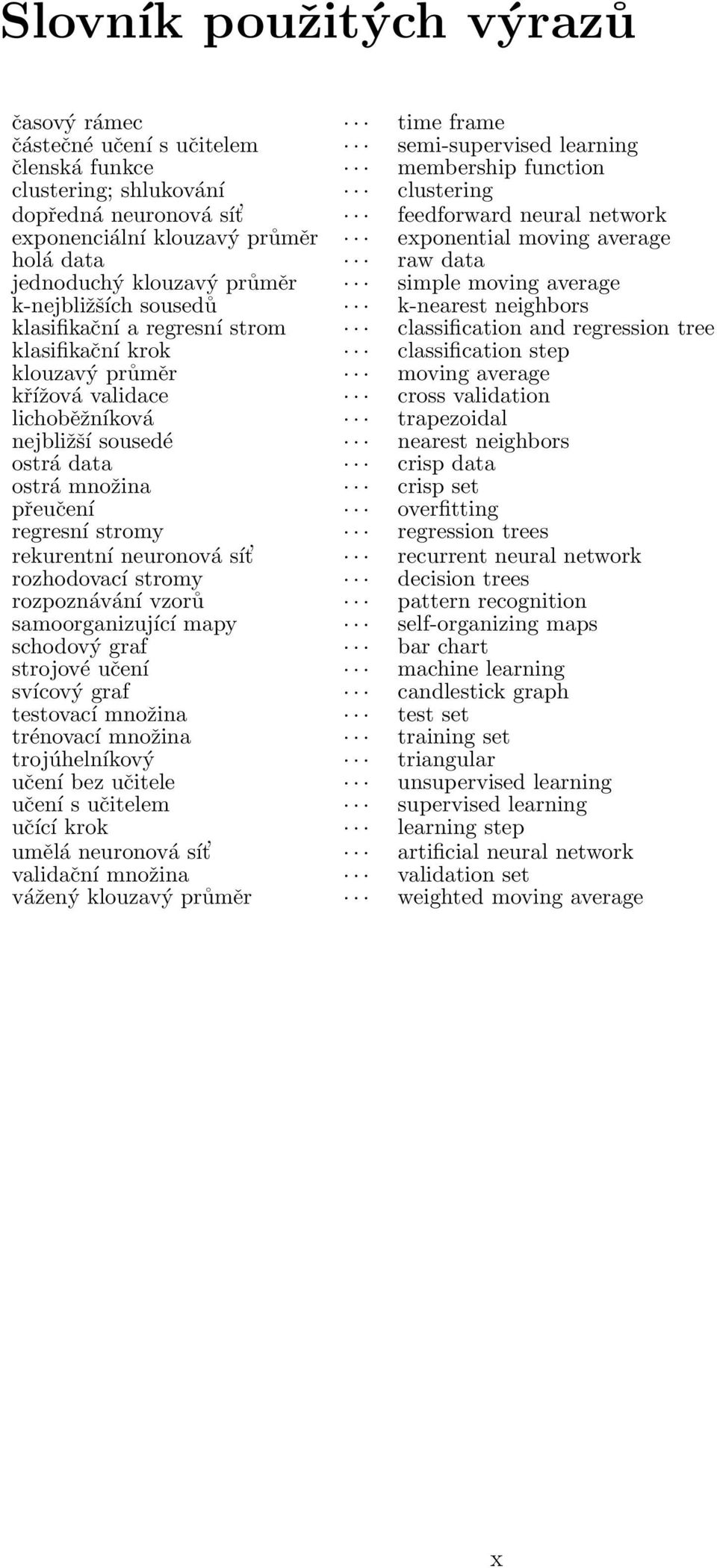 klasifikační a regresní strom classification and regression tree klasifikační krok classification step klouzavý průměr moving average křížová validace cross validation lichoběžníková trapezoidal