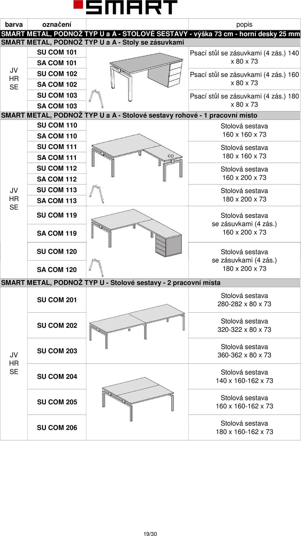 ) 180 SA COM 103 x 80 x 73 SMART META, PODNOŽ TYP U a A - Stolové sestavy rohové - 1 pracovní místo SU COM 110 SA COM 110 SU COM 111 SA COM 111 SU COM 112 SA COM 112 SU COM 113 SA COM 113 SU COM 119