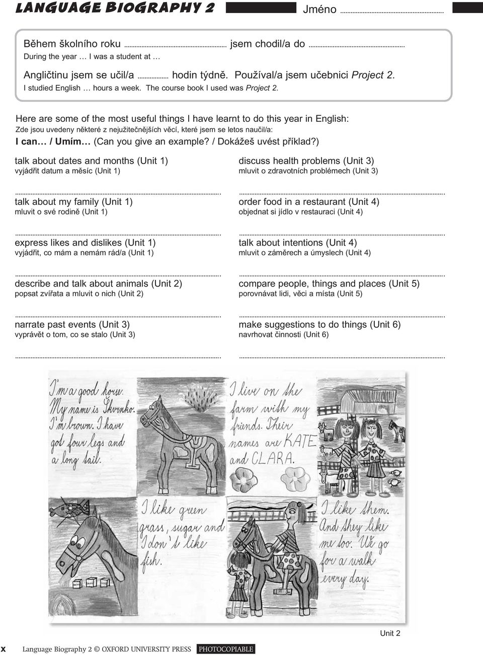 Here are some of the most useful things I have learnt to do this year in English: Zde jsou uvedeny některé z nejužitečnějších věcí, které jsem se letos naučil/a: I can / Umím (Can you give an example?