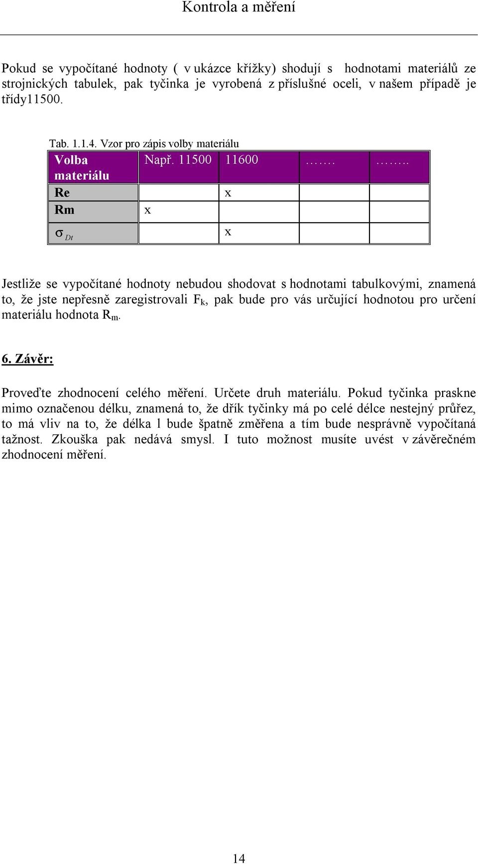 .. materiálu Re x Rm x σ x Dt Jestliže se vypočítané hodnoty nebudou shodovat s hodnotami tabulkovými, znamená to, že jste nepřesně zaregistrovali F k, pak bude pro vás určující hodnotou pro určení