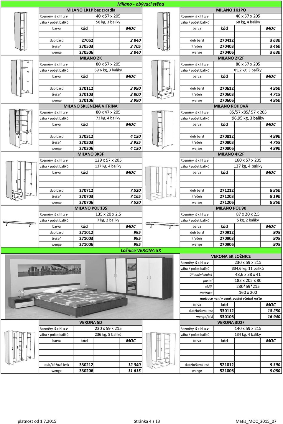 270603 4 715 wenge 270106 3 990 wenge 270606 4 950 MILANO SKLENĚNÁ VITRÍNA MILANO ROHOVÁ 80 x 47 x 205 85/57 x85/ 57 x 205 73 kg, 4 balíky 96,95 kg, 3 balíky dub bard 270312 4 130 dub bard 270812 4