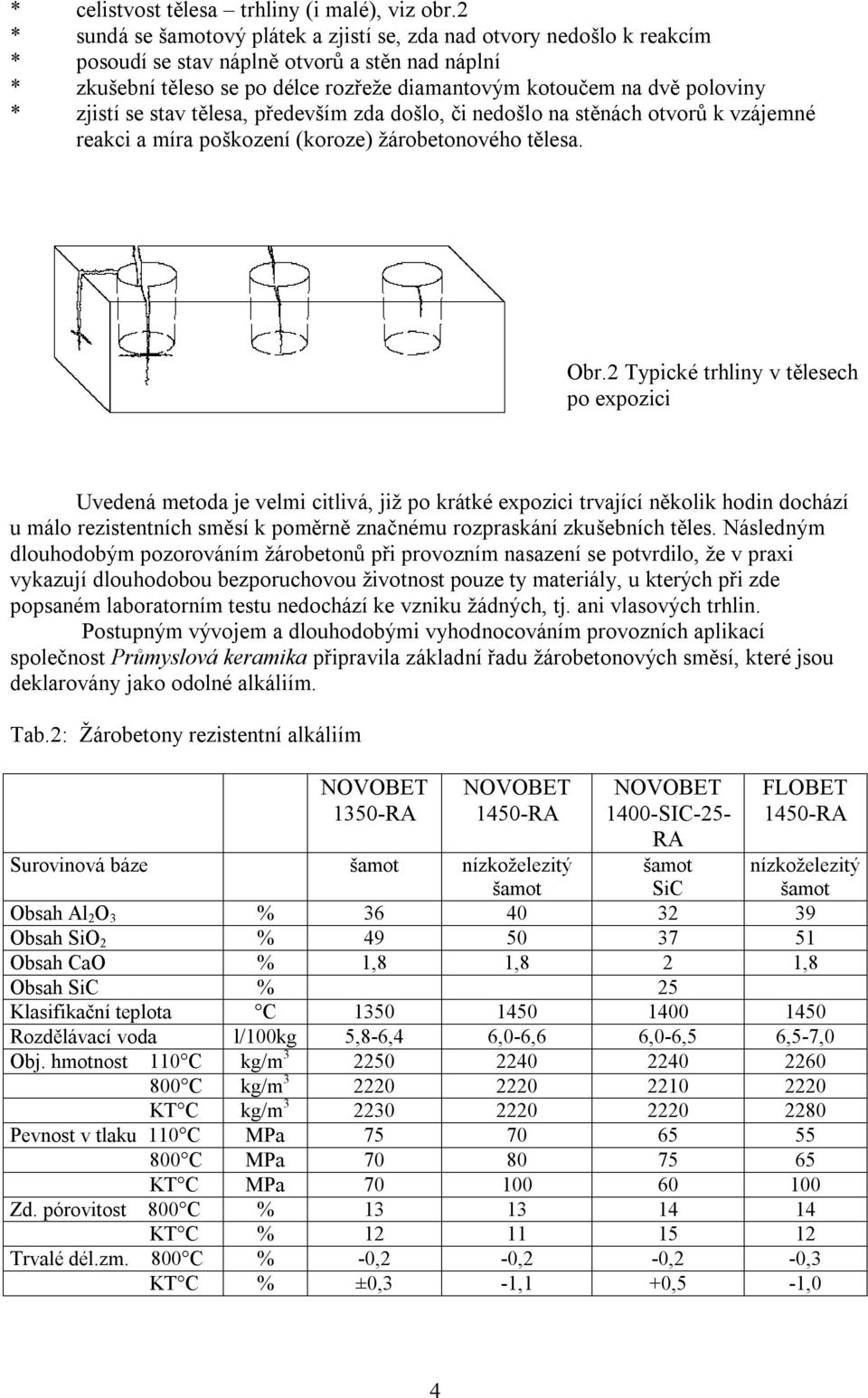 * zjistí se stav tělesa, především zda došlo, či nedošlo na stěnách otvorů k vzájemné reakci a míra poškození (koroze) žárobetonového tělesa. Obr.