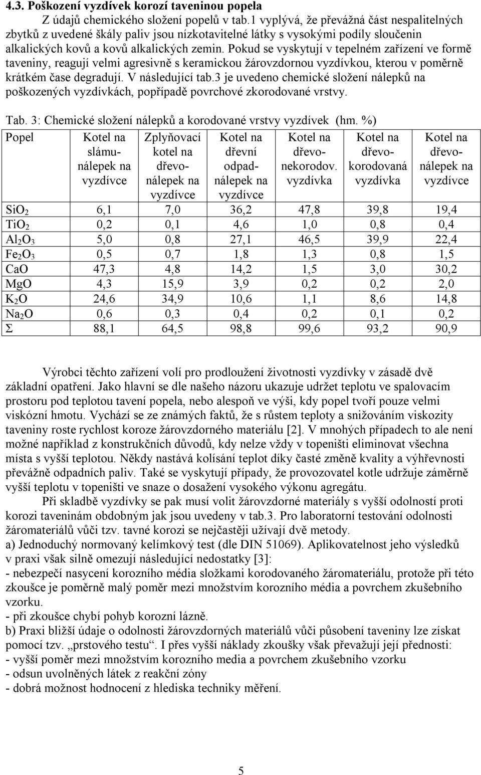 Pokud se vyskytují v tepelném zařízení ve formě taveniny, reagují velmi agresivně s keramickou žárovzdornou vyzdívkou, kterou v poměrně krátkém čase degradují. V následující tab.