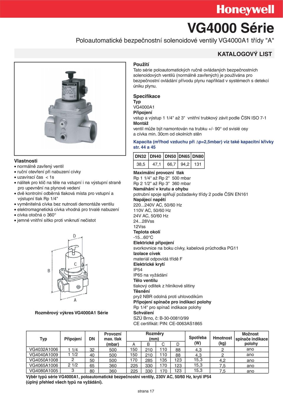 Specifikace Typ VG4000A1 Připojení vstup a výstup 1 1/4" až " vnitřní trubkový závit podle ČSN ISO 7-1 Montáž ventil může být namontován na trubku +/- 90 od svislé osy a cívka min.