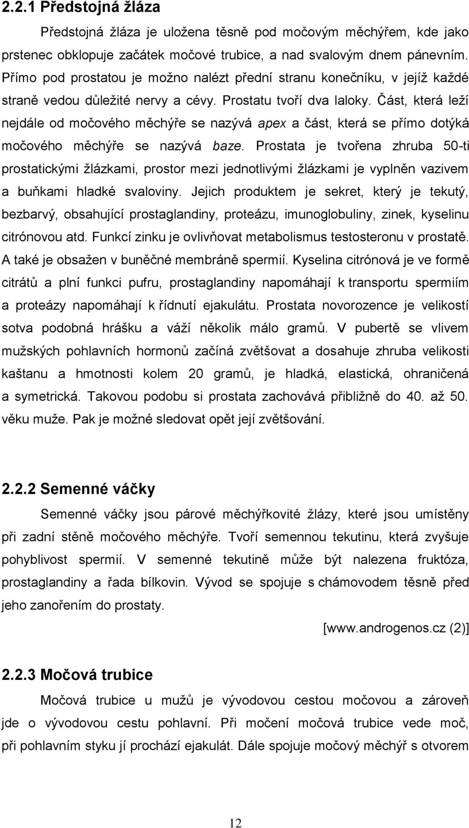 Část, která leţí nejdále od močového měchýře se nazývá apex a část, která se přímo dotýká močového měchýře se nazývá baze.