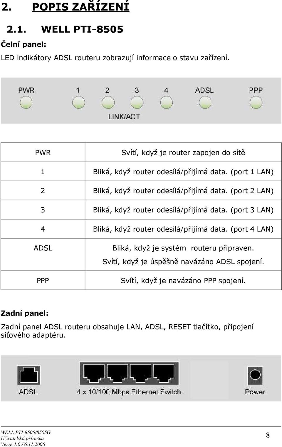 (prt 2 LAN) 3 Bliká, když ruter desílá/přijímá data. (prt 3 LAN) 4 Bliká, když ruter desílá/přijímá data.