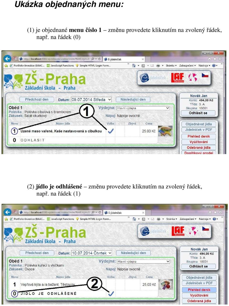 řádek, např.