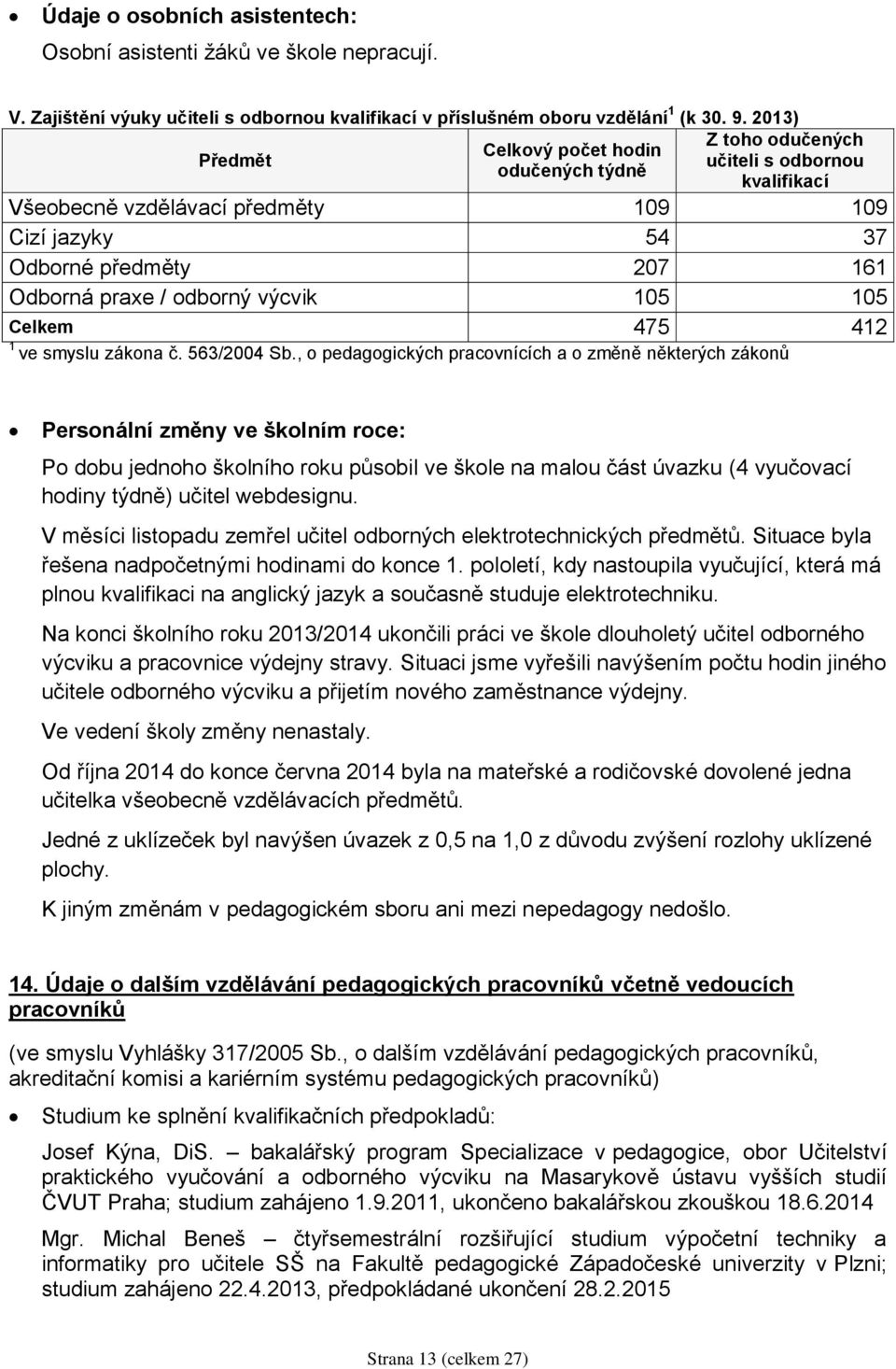 odborný výcvik 105 105 Celkem 475 412 1 ve smyslu zákona č. 563/2004 Sb.