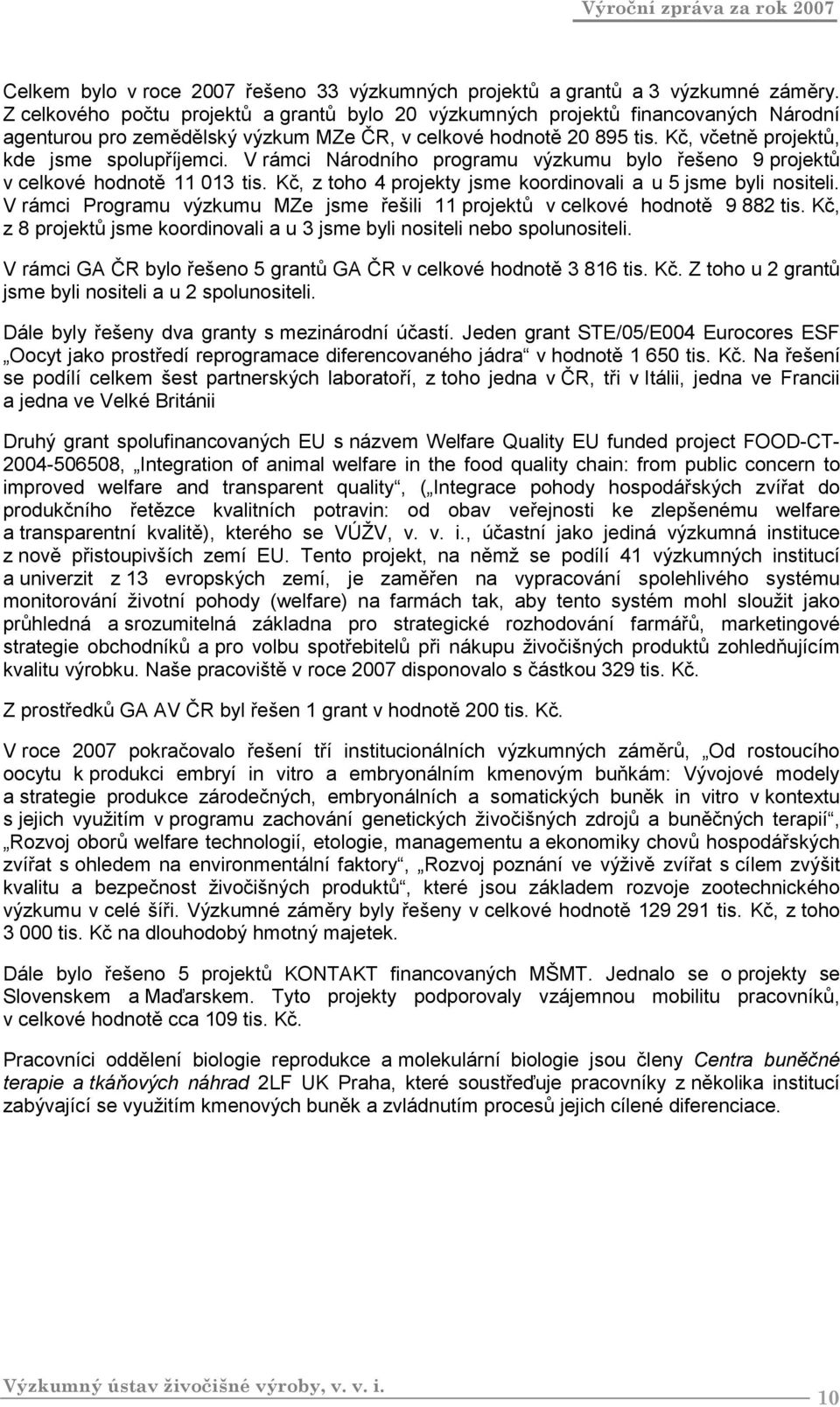 V rámci Národního programu výzkumu bylo řešeno 9 projektů v celkové hodnotě 11 013 tis. Kč, z toho 4 projekty jsme koordinovali a u 5 jsme byli nositeli.