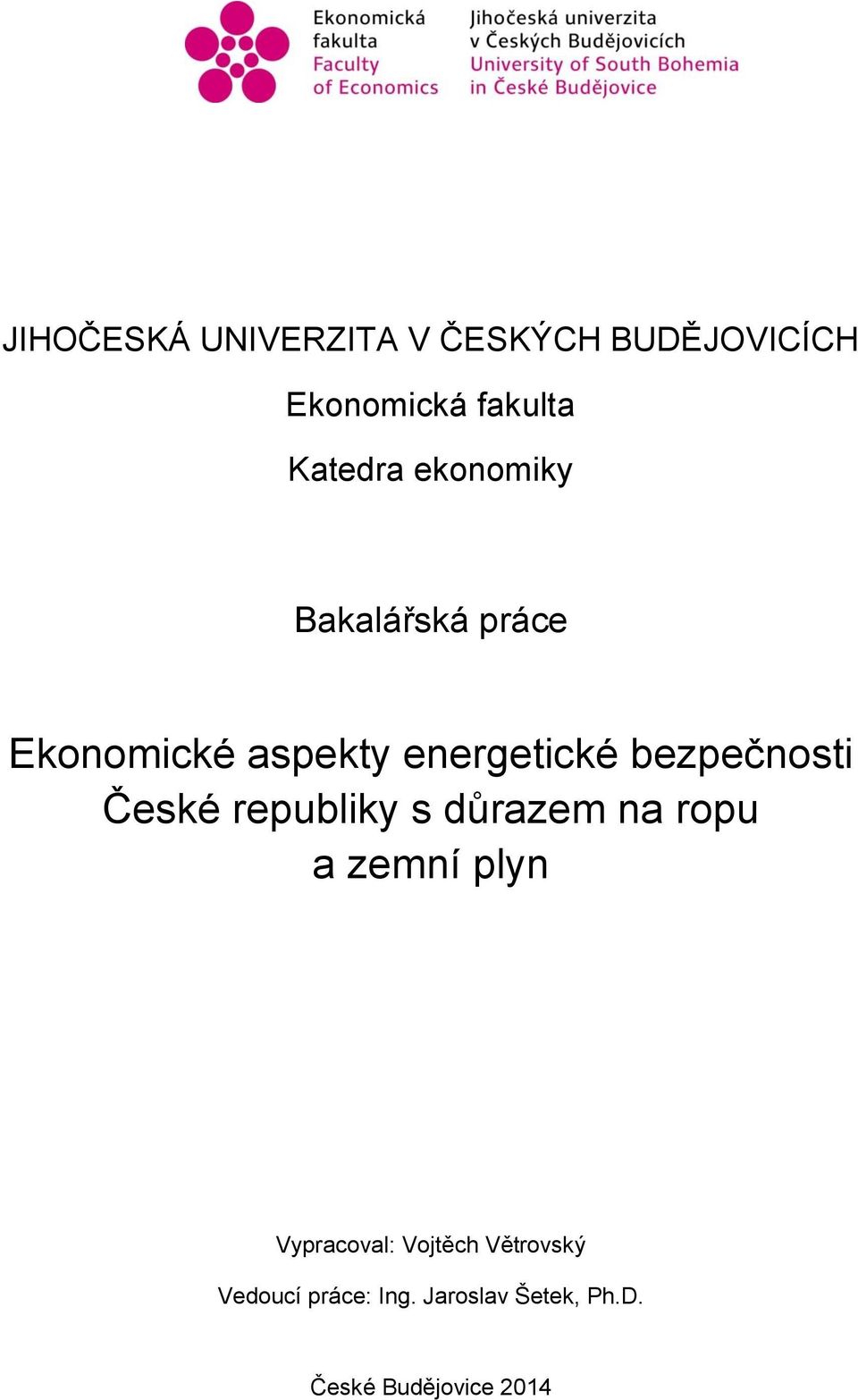 České republiky s důrazem na ropu a zemní plyn Vypracoval: Vojtěch