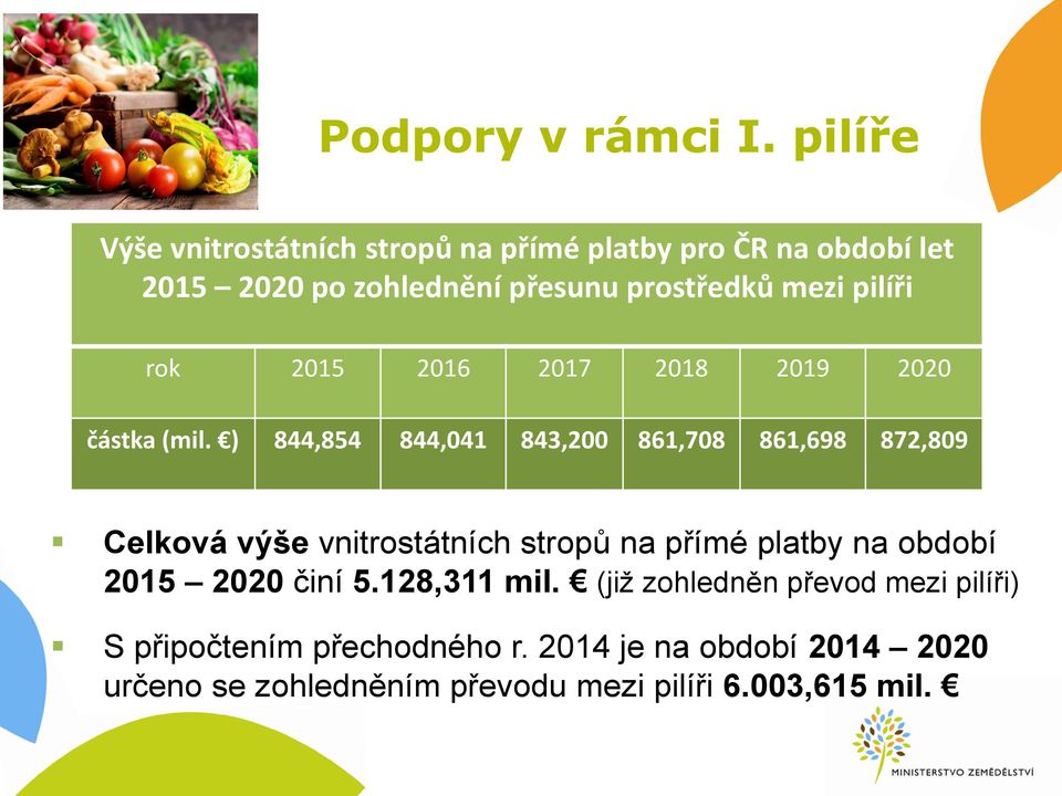 pilíři rok 2015 2016 2017 2018 2019 2020 částka (mil.