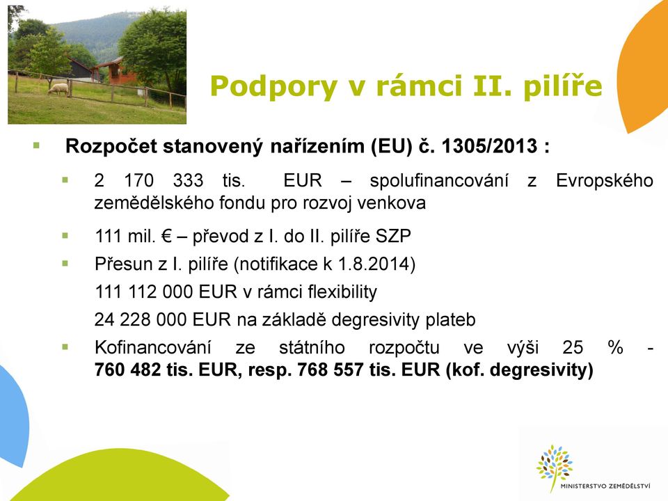 pilíře SZP Přesun z I. pilíře (notifikace k 1.8.