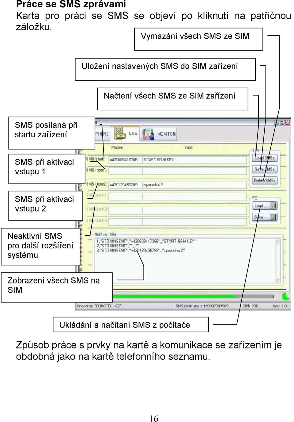 startu zařízení SMS při aktivaci vstupu 1 SMS při aktivaci vstupu 2 Neaktivní SMS pro další rozšíření systému Zobrazení