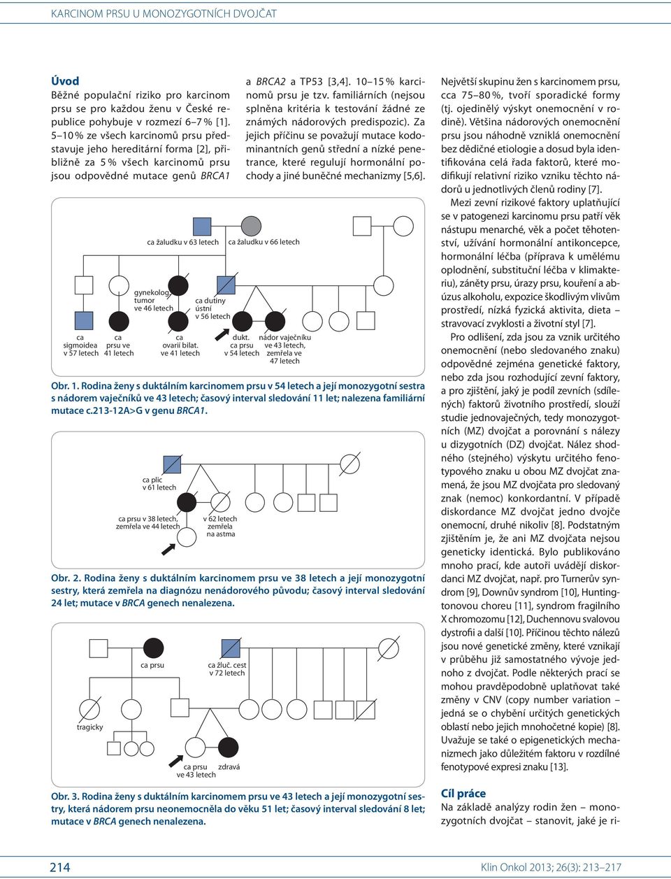 letech gynekolog. tumor ve 46 letech ovarií bilat. ve 41 letech dutiny ústní v 56 letech a BRCA2 a TP53 [3,4]. 10 15 % karcinomů prsu je tzv.