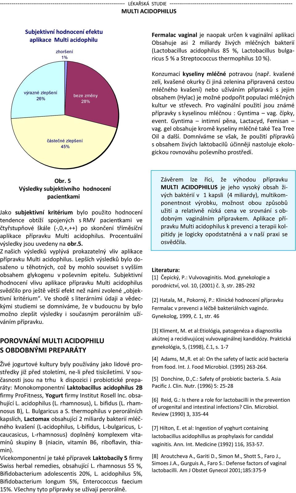 85 %, Lactobacillus bulgaricus 5 % a Streptococcus thermophilus 1 %). Konzumací kyseliny mléčné potravou (např.