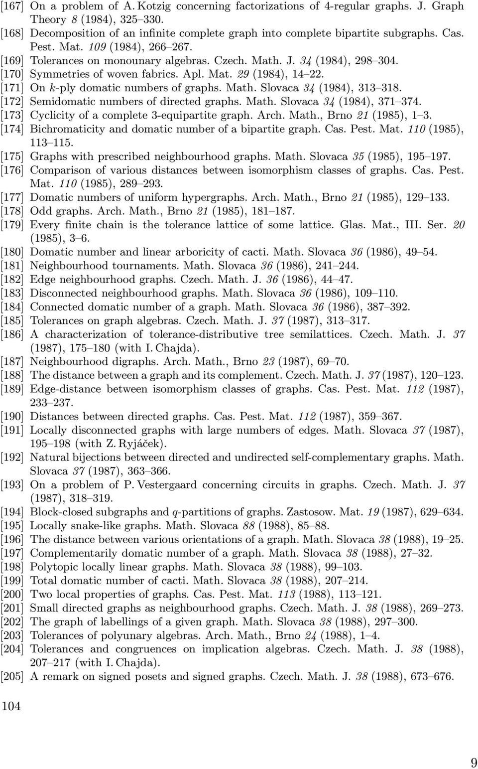 [171] On k-ply domatic numbers of graphs. Math. Slovaca 34 (1984), 313 318. [172] Semidomatic numbers of directed graphs. Math. Slovaca 34 (1984), 371 374.