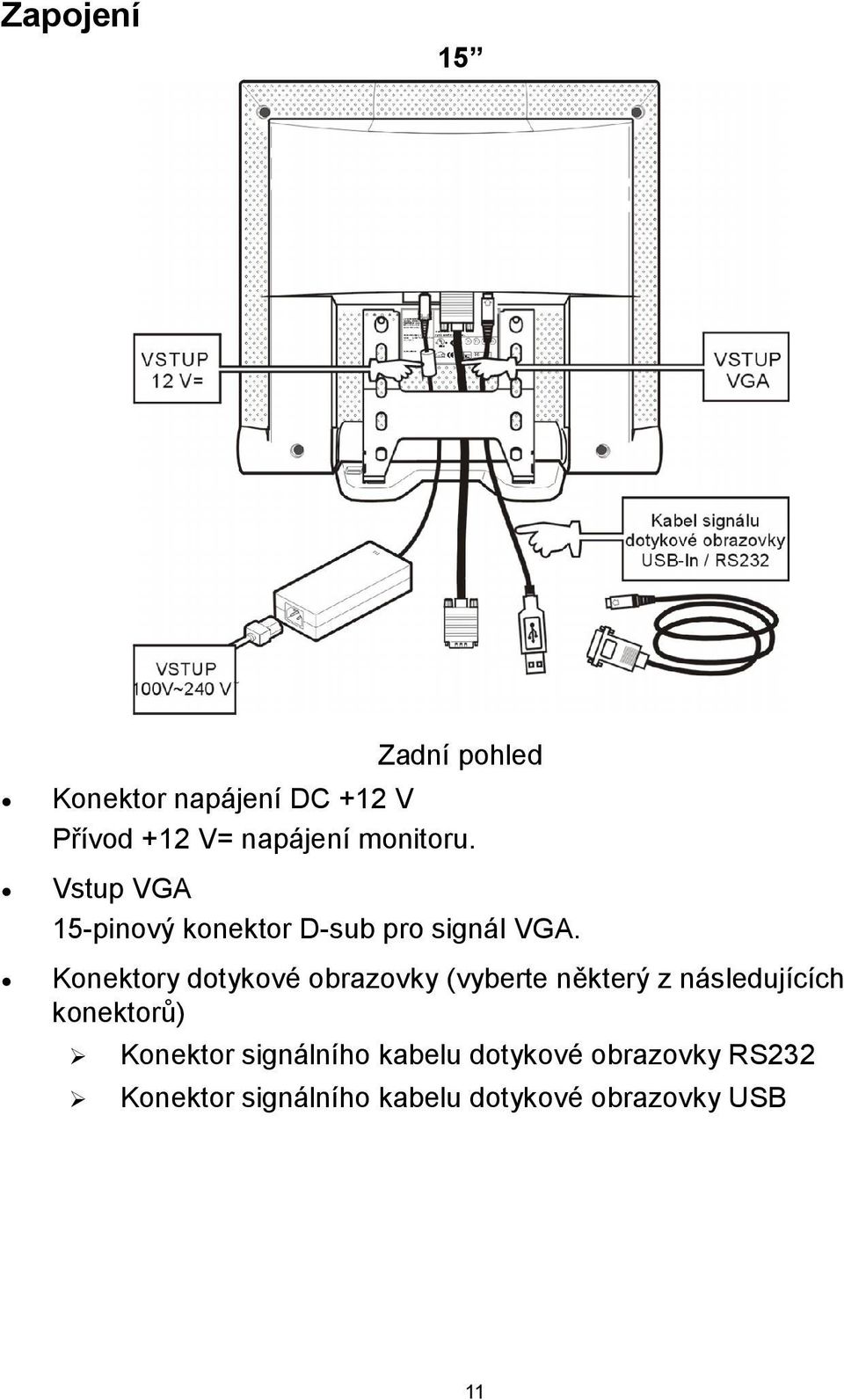 Konektory dotykové obrazovky (vyberte některý z následujících konektorů)