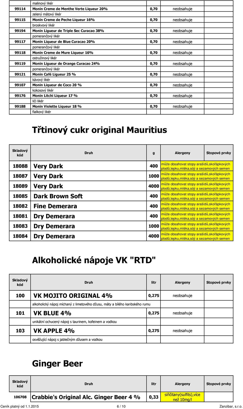 99119 Monin Ligueur de Orange Curacao 24% 0,70 neobsahuje pomerančový likér 99121 Monin Café Ligueur 25 % 0,70 neobsahuje kávový likér 99107 Monin Liqueur de Coco 20 % 0,70 neobsahuje kokosový likér