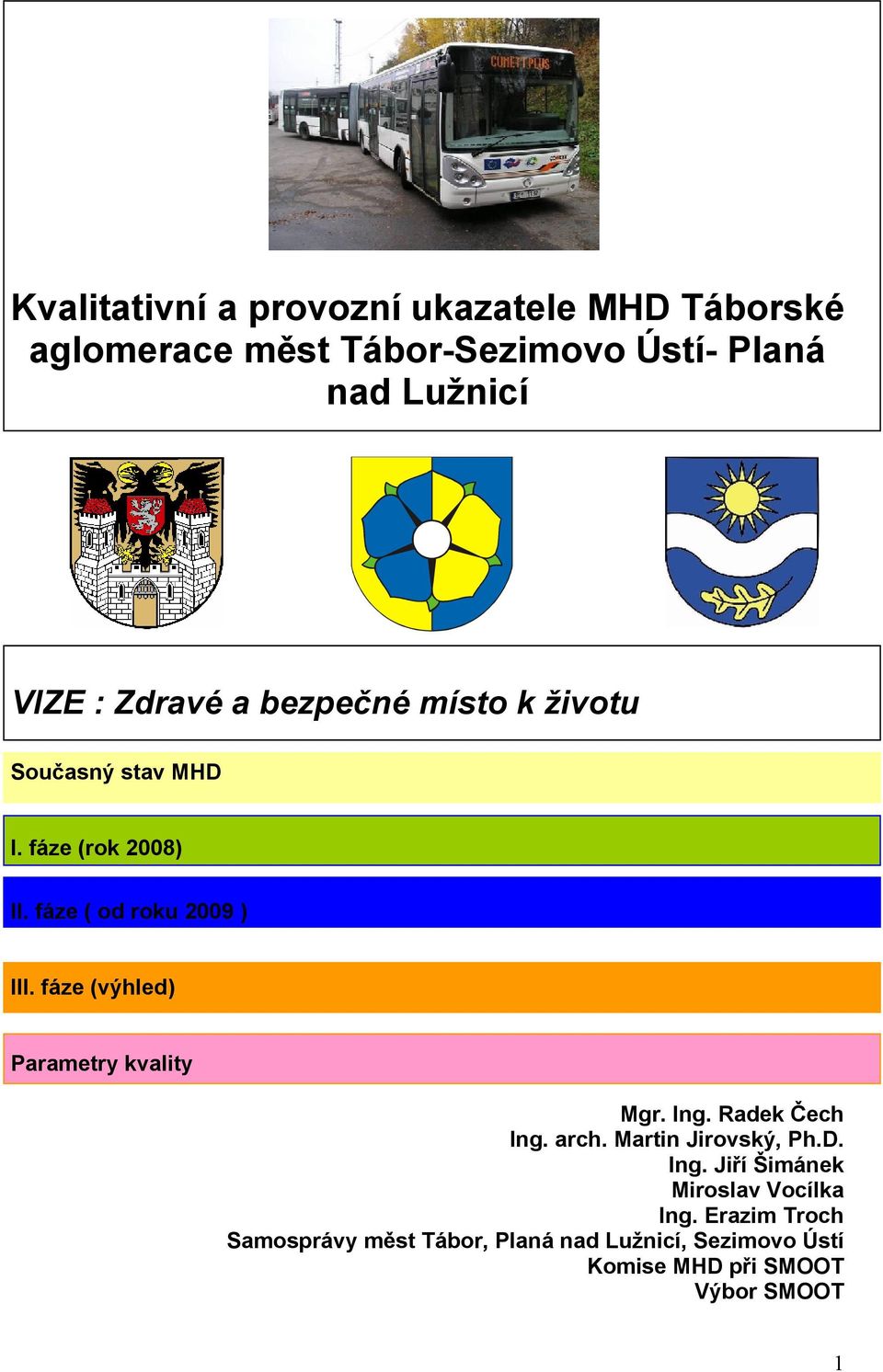 fáze (výhled) Parametry kvality Mgr. Ing. Radek Čech Ing. arch. Martin Jirovský, Ph.D. Ing. Jiří Šimánek Miroslav Vocílka Ing.