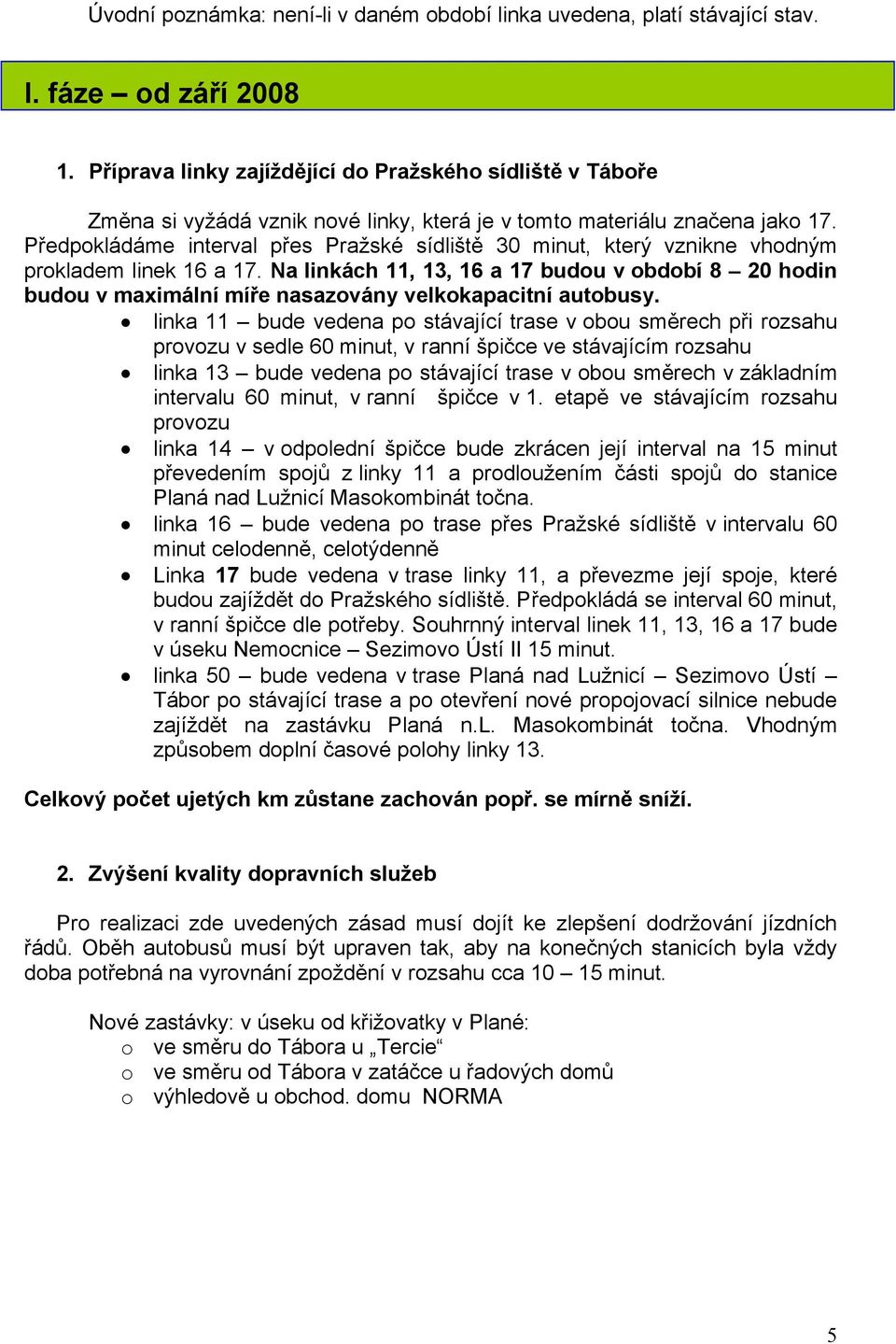 Předpokládáme interval přes Pražské sídliště 30 minut, který vznikne vhodným prokladem linek 16 a 17.