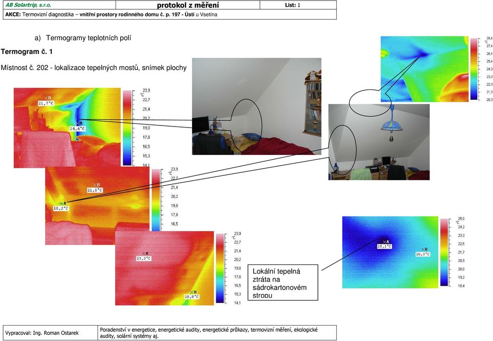 202 - lokalizace tepelných mostů, snímek plochy