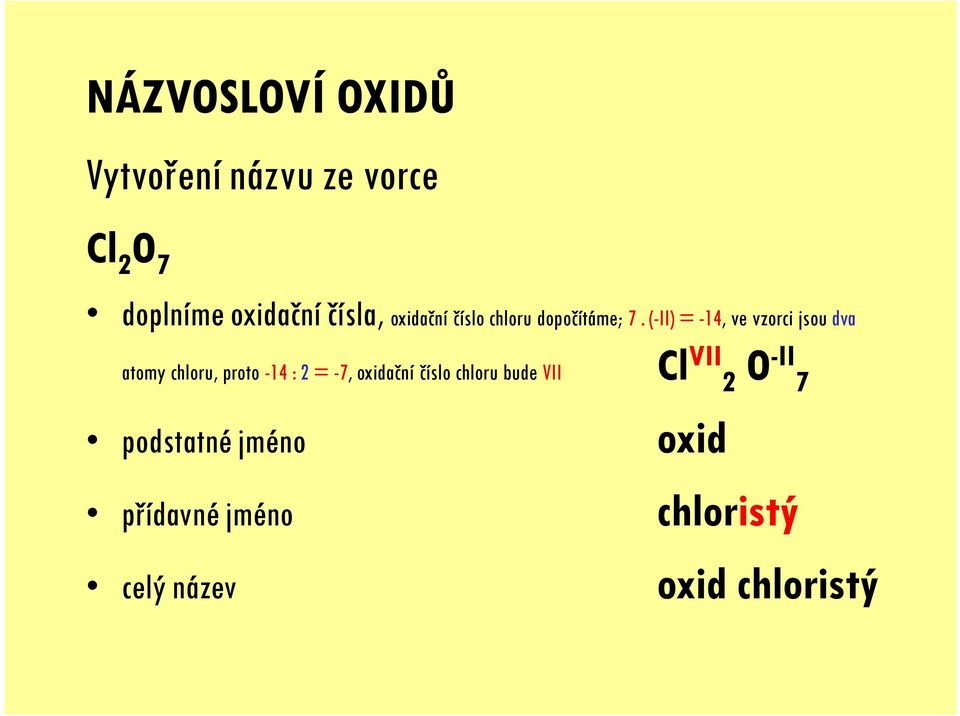 (-II) = -14, ve vzorci jsou dva atomy chloru, proto -14 : 2 = -7,