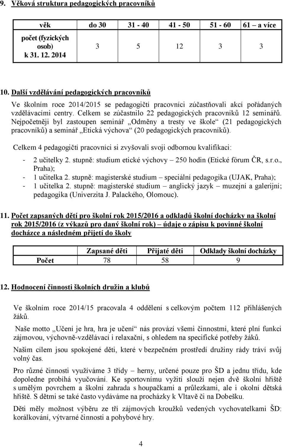 Celkem se zúčastnilo 22 pedagogických pracovníků 12 seminářů.