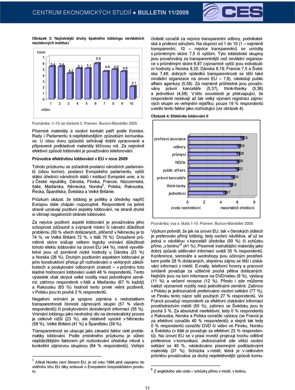 Tyto lobbistické skupiny jsou považovány za transparentnější než nevládní organizace s průměrným skóre 6,97 (významně vyšší jsou individuální hodnoty u Norska 8,35; Dánska 8,19; Francie 7,5 a Švédska