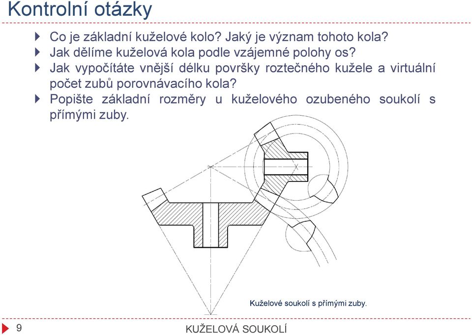 Jak vypočítáte vnější délku površky roztečného kužele a virtuální počet zubů