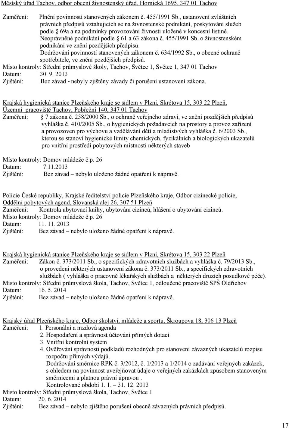 Neoprávněné podnikání podle 6 a 63 zákona č. 455/99 Sb. o živnostenském podnikání ve znění pozdějších předpisů. Dodržování povinností stanovených zákonem č. 634/992 Sb.