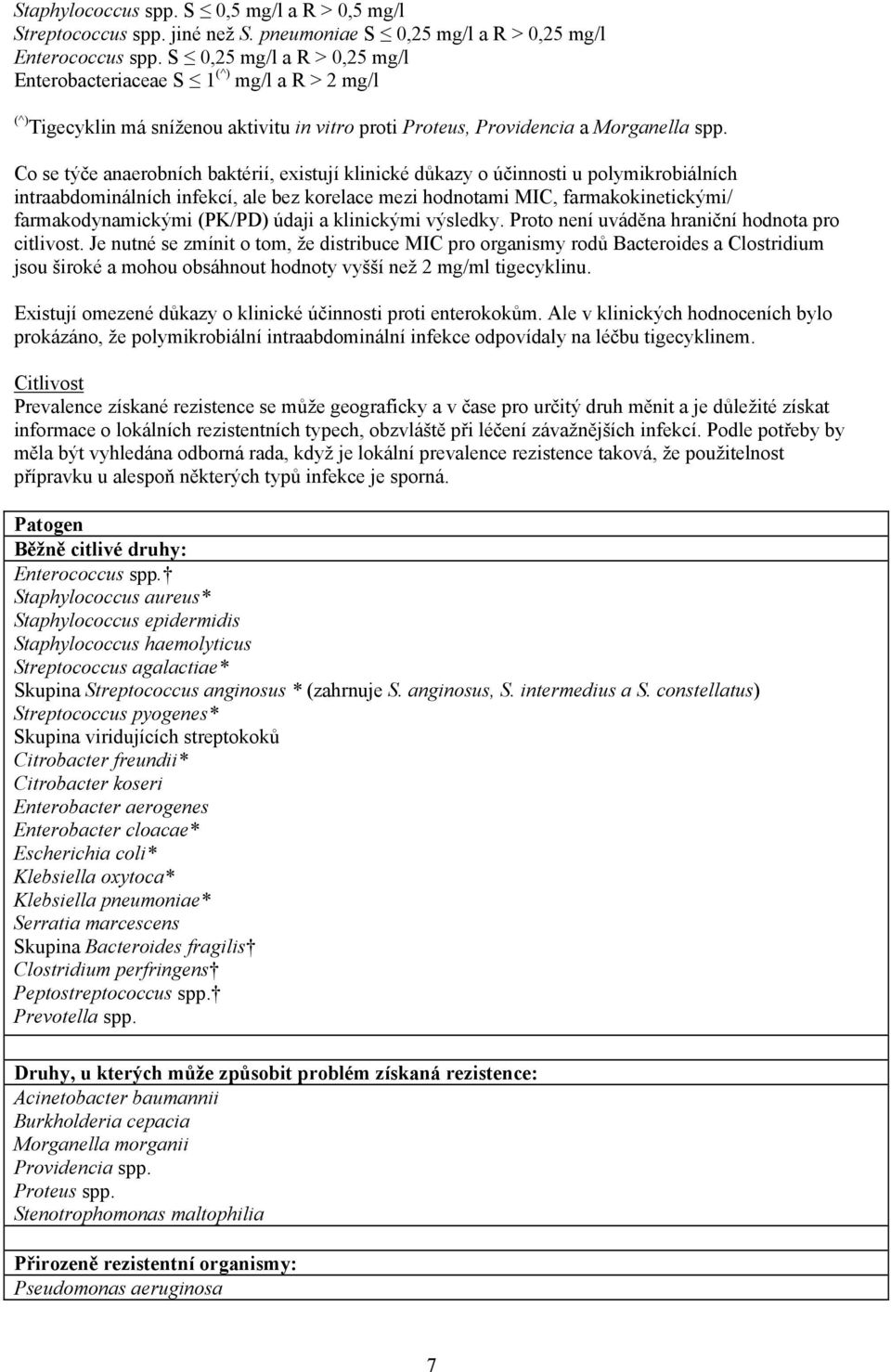 Co se týče anaerobních baktérií, existují klinické důkazy o účinnosti u polymikrobiálních intraabdominálních infekcí, ale bez korelace mezi hodnotami MIC, farmakokinetickými/ farmakodynamickými