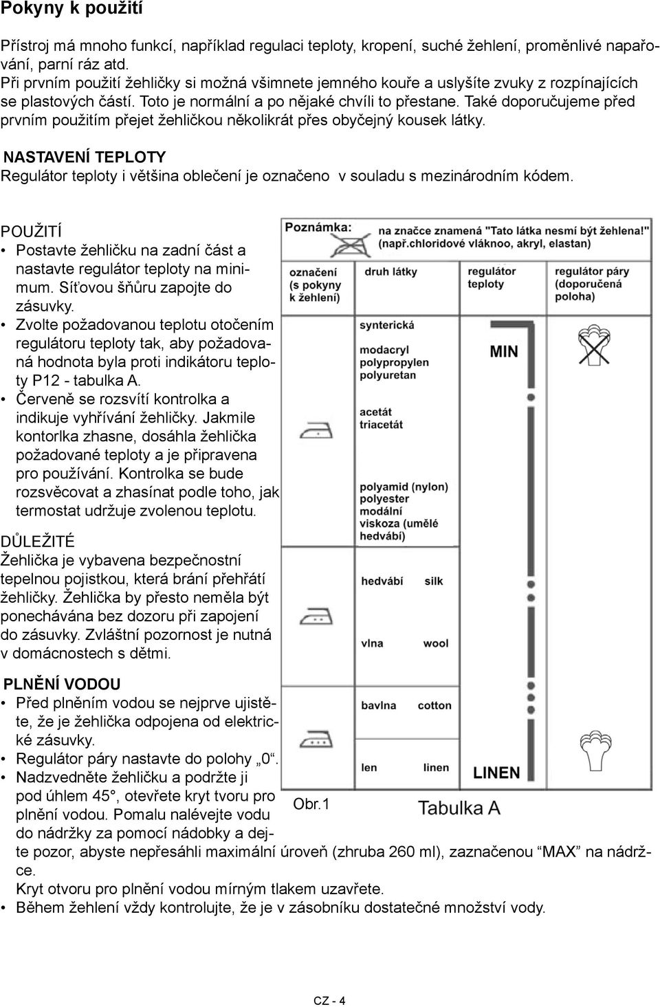 Také doporučujeme před prvním použitím přejet žehličkou několikrát přes obyčejný kousek látky. NASTAVENÍ TEPLOTY Regulátor teploty i většina oblečení je označeno v souladu s mezinárodním kódem.