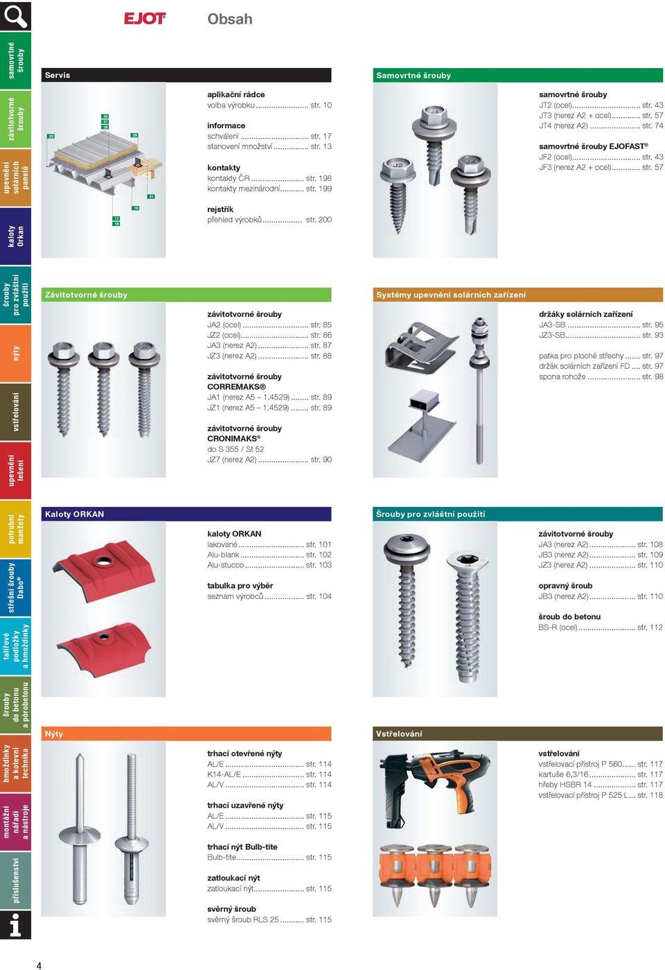 .. str. 57 kalotten 17 18 19 rejstřík přehled výrobků... str. 200 Niete Direkt - montage Sonderschrauben Gerüstbefestigungen Závitotvorné JA2 (ocel)... str. 85 JZ2 (ocel)... str. 86 JA3 (nerez A2).
