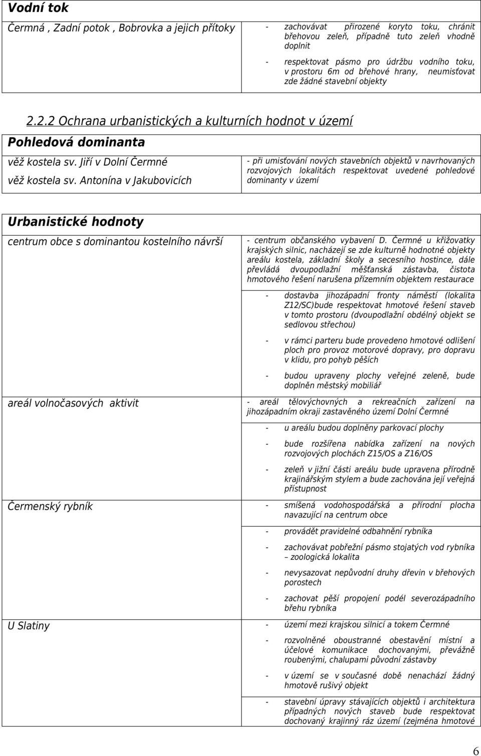 Antonína v Jakubovicích - při umisťování nových stavebních objektů v navrhovaných rozvojových lokalitách respektovat uvedené pohledové dominanty v území Urbanistické hodnoty centrum obce s dominantou