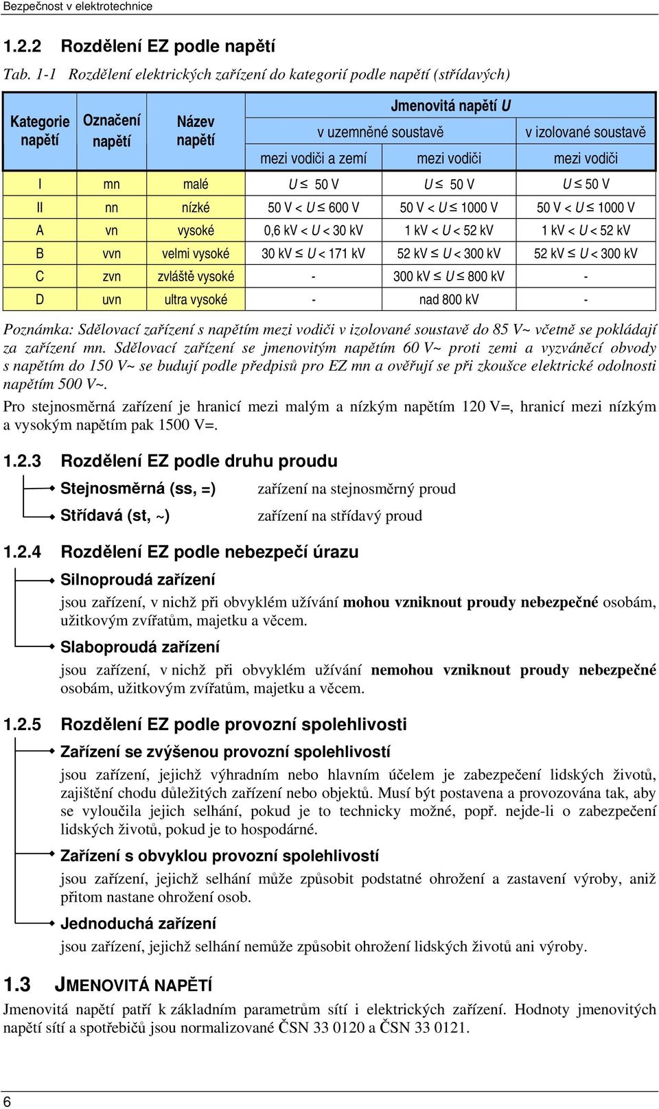 mezi vodiči mezi vodiči I mn malé U 50 V U 50 V U 50 V II nn nízké 50 V < U 600 V 50 V < U 1000 V 50 V < U 1000 V A vn vysoké 0,6 kv < U < 30 kv 1 kv < U < 52 kv 1 kv < U < 52 kv B vvn velmi vysoké