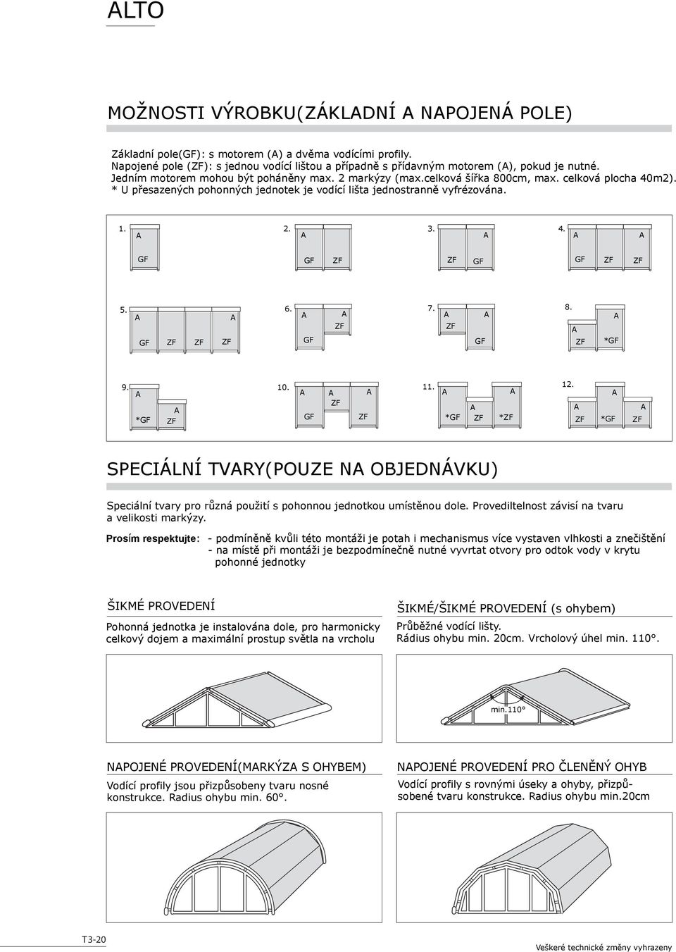 GF GF GF GF 5. 6. 7. 8. GF GF GF *GF 9. 10. 11. 12. *GF GF *GF * *GF SPECIÁLNÍ TVRY(POUZE N OBJEDNÁVKU) Speciální tvary pro různá použití s pohonnou jednotkou umístěnou dole.