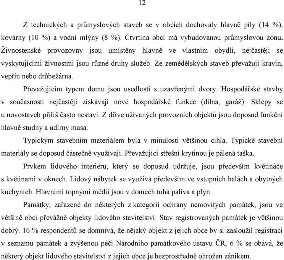 Převažujícím typem domu jsou usedlosti s uzavřenými dvory. Hospodářské stavby v současnosti nejčastěji získávají nové hospodářské funkce (dílna, garáž). Sklepy se u novostaveb příliš často nestaví.