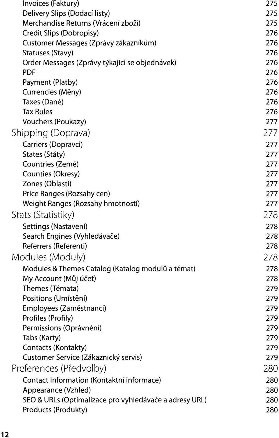 States (Státy) 277 Countries (Země) 277 Counties (Okresy) 277 Zones (Oblasti) 277 Price Ranges (Rozsahy cen) 277 Weight Ranges (Rozsahy hmotností) 277 Stats (Statistiky) 278 Settings (Nastavení) 278