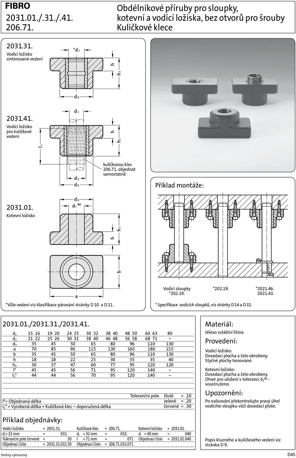 * Specifikace vodících sloupků, viz stránky D 14 a D 31. 2031.01./2031.31./2031.41.