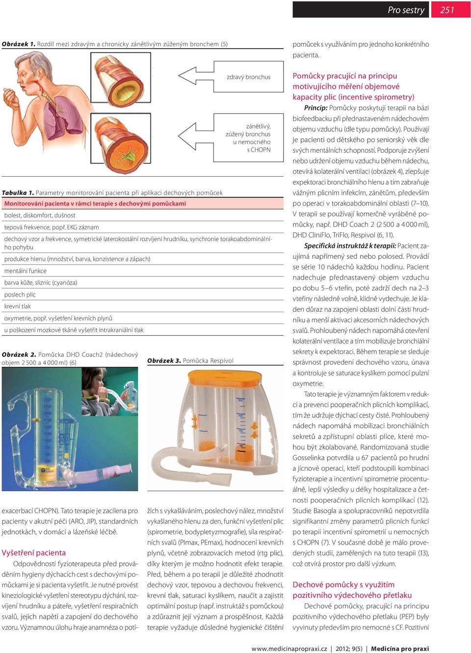 Pomůcka Respivol zdravý bronchus zánětlivý, zúžený bronchus u nemocného s CHOPN Tabulka 1.
