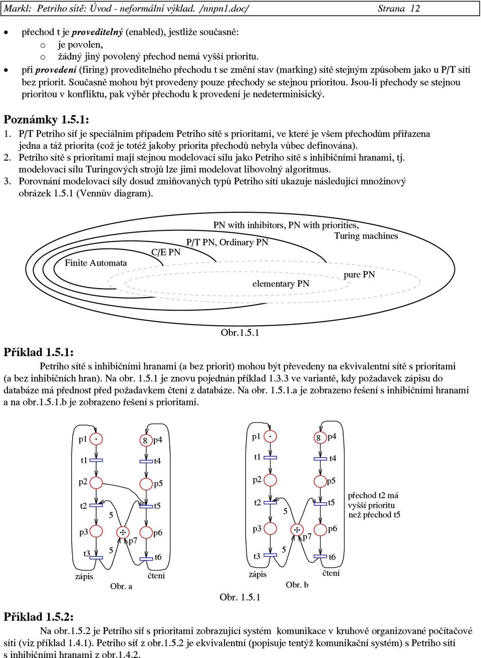 Jsou-li přechody se stejnou prioritou v konfliktu, pak výběr přechodu k provedení je nedeterminisický. Poznámky 1.5.1: 1.