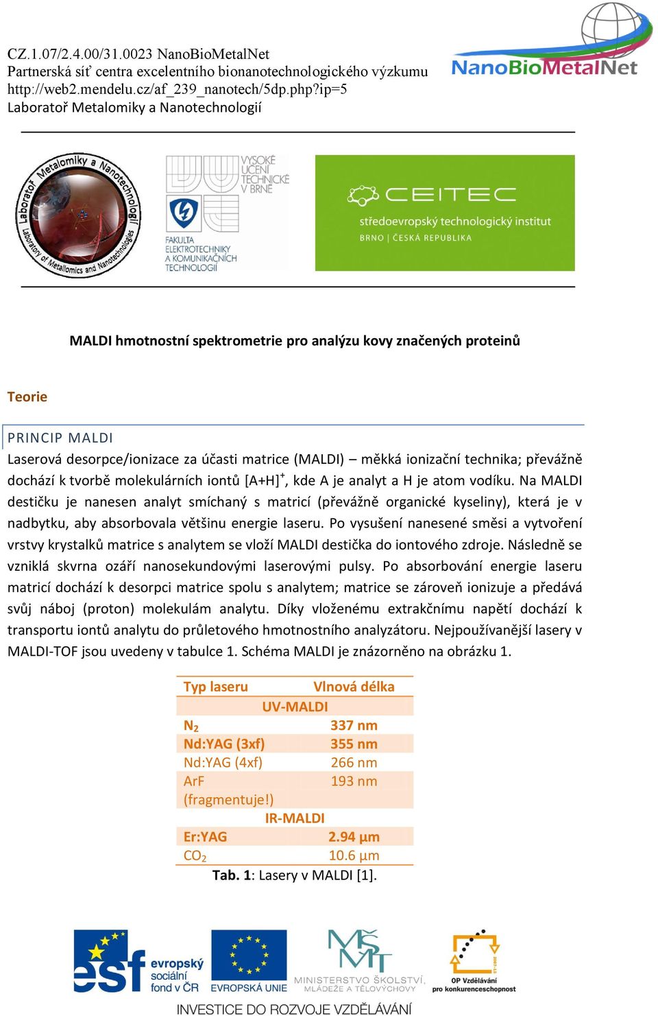 Na MALDI destičku je nanesen analyt smíchaný s matricí (převážně organické kyseliny), která je v nadbytku, aby absorbovala většinu energie laseru.