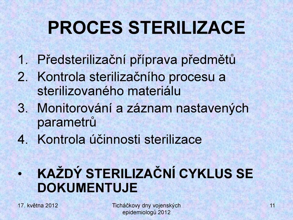 3. Monitorování a záznam nastavených parametrů 4.