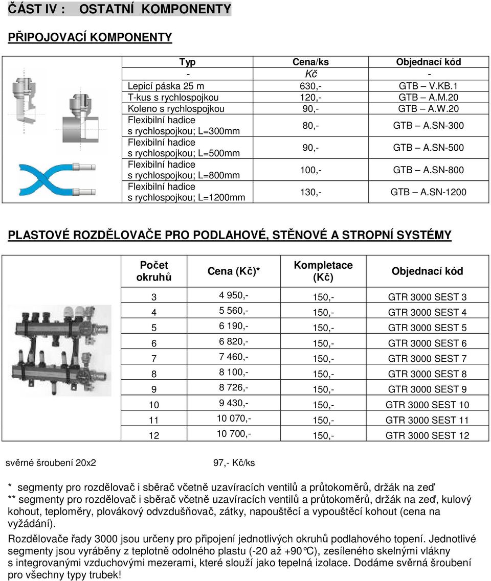 SN-800 Flexibilní hadice s rychlospojkou; L=1200mm 130,- GTB A.