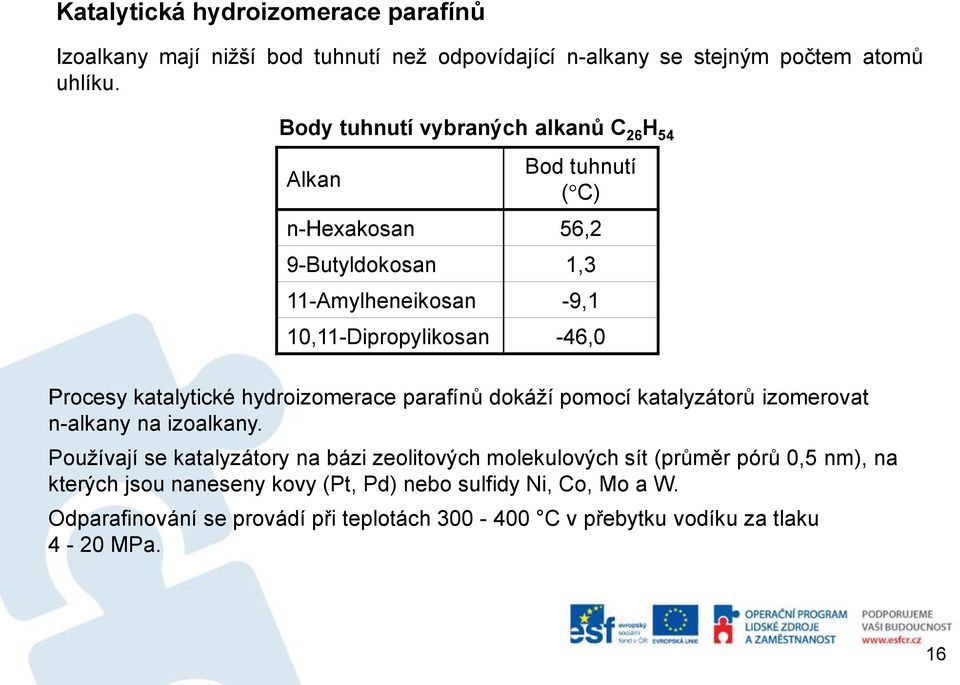 Procesy katalytické hydroizomerace parafínů dokáží pomocí katalyzátorů izomerovat n-alkany na izoalkany.